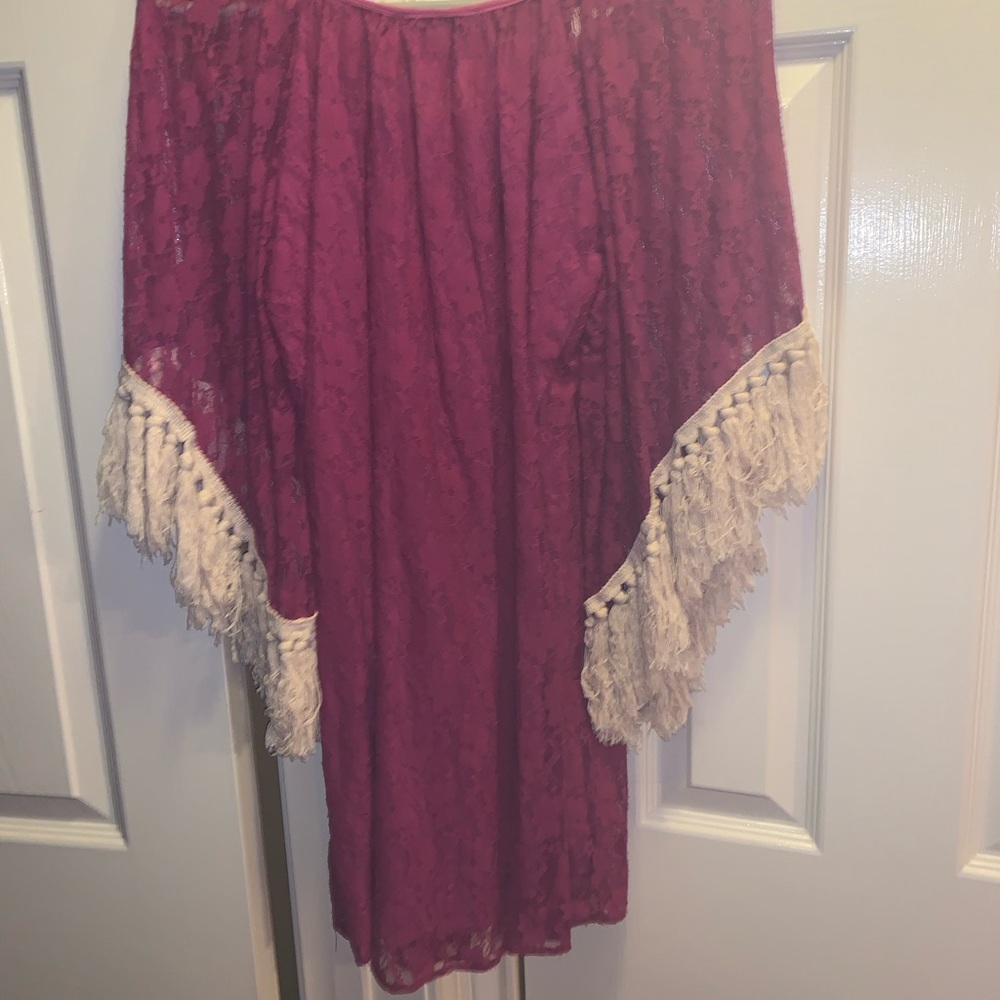Fuchsia Pink dress w beige twillys/by VaVa/ xs